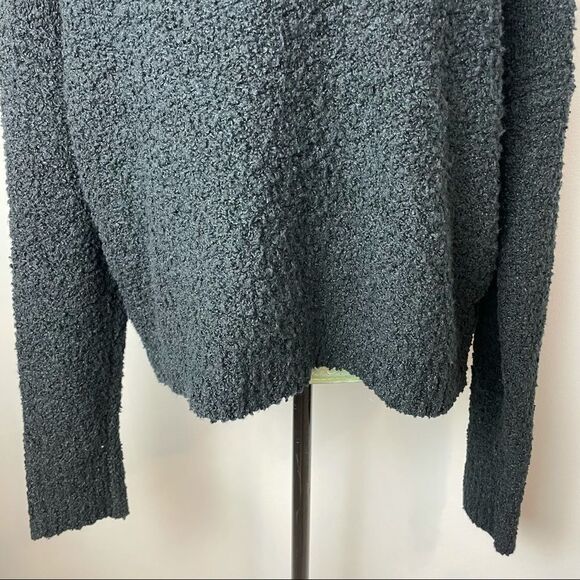 Free People Solid Black Over Sized V Neck Pullover Chunky Cotton Sweater size M - Picture 10 of 14